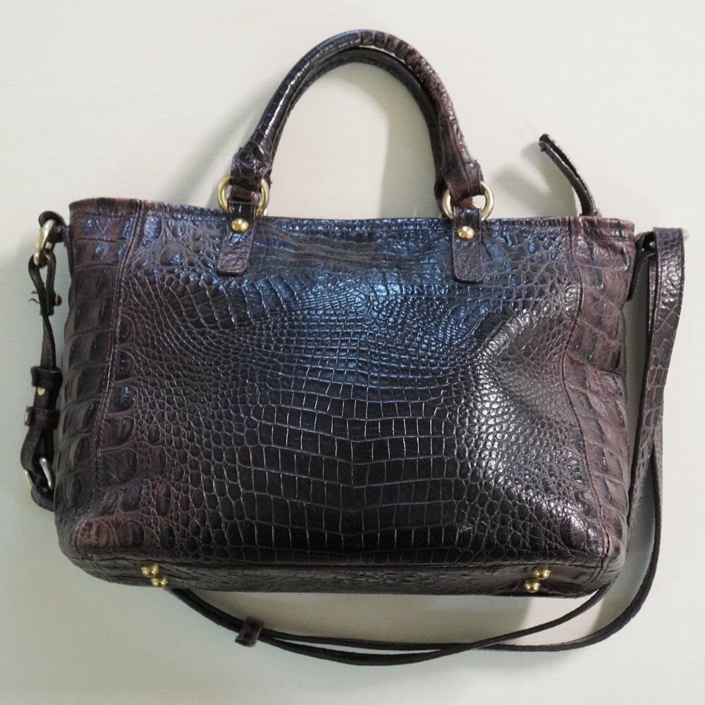 Brahmin Croc-Embossed Satchel in Dark Brown - Picture 4 of 14